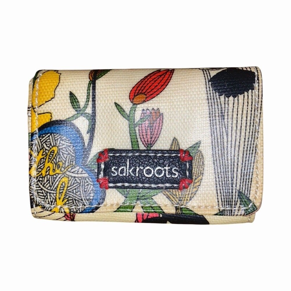Sakroots Artist Circle Coated Canvas Trifold Wallet Boho Floral Peace Birds